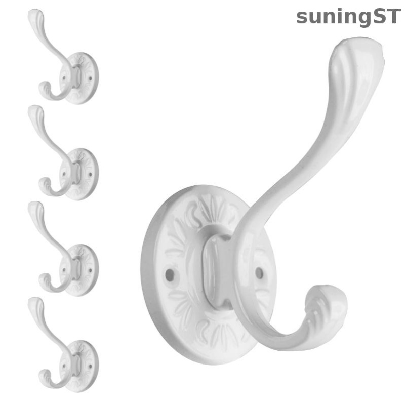 Image of 5-pack White Metal Wall-mounted Hooks With Screws | Heavy-duty Hangers For Coats, Keys, Hats, Scarves, Robes, Bags - Ideal For Bathroom, Entryway Organization