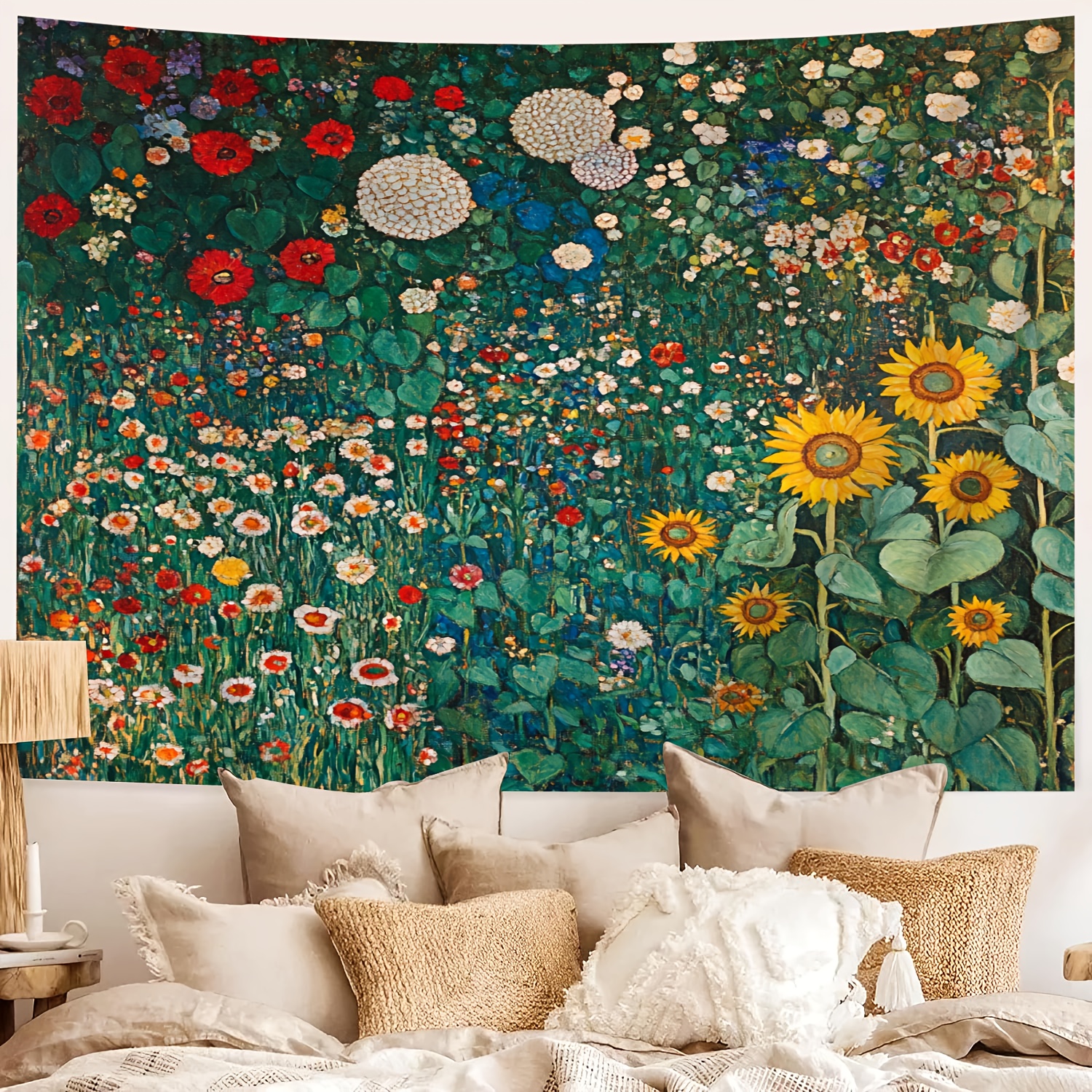 Frühlingsgarten Wandteppich Vintage Ästhetik Abstraktes Kunstwerk_voghion.com