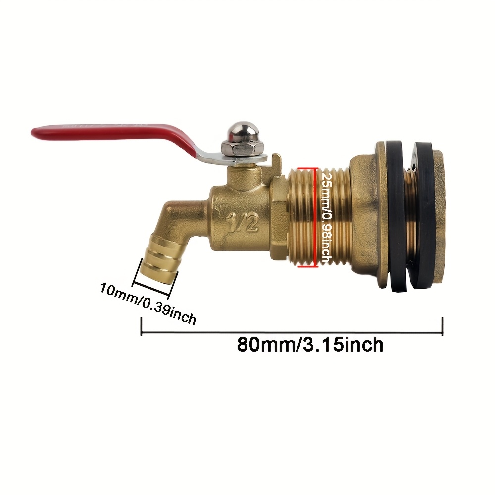 Image of Brass Tank Connector With A Brass Ball Valve, 10mm Hose Connector, Suitable For Tanks, Aquariums, Water Towers, And Garden Watering Systems, Featuring A Rubber Ring