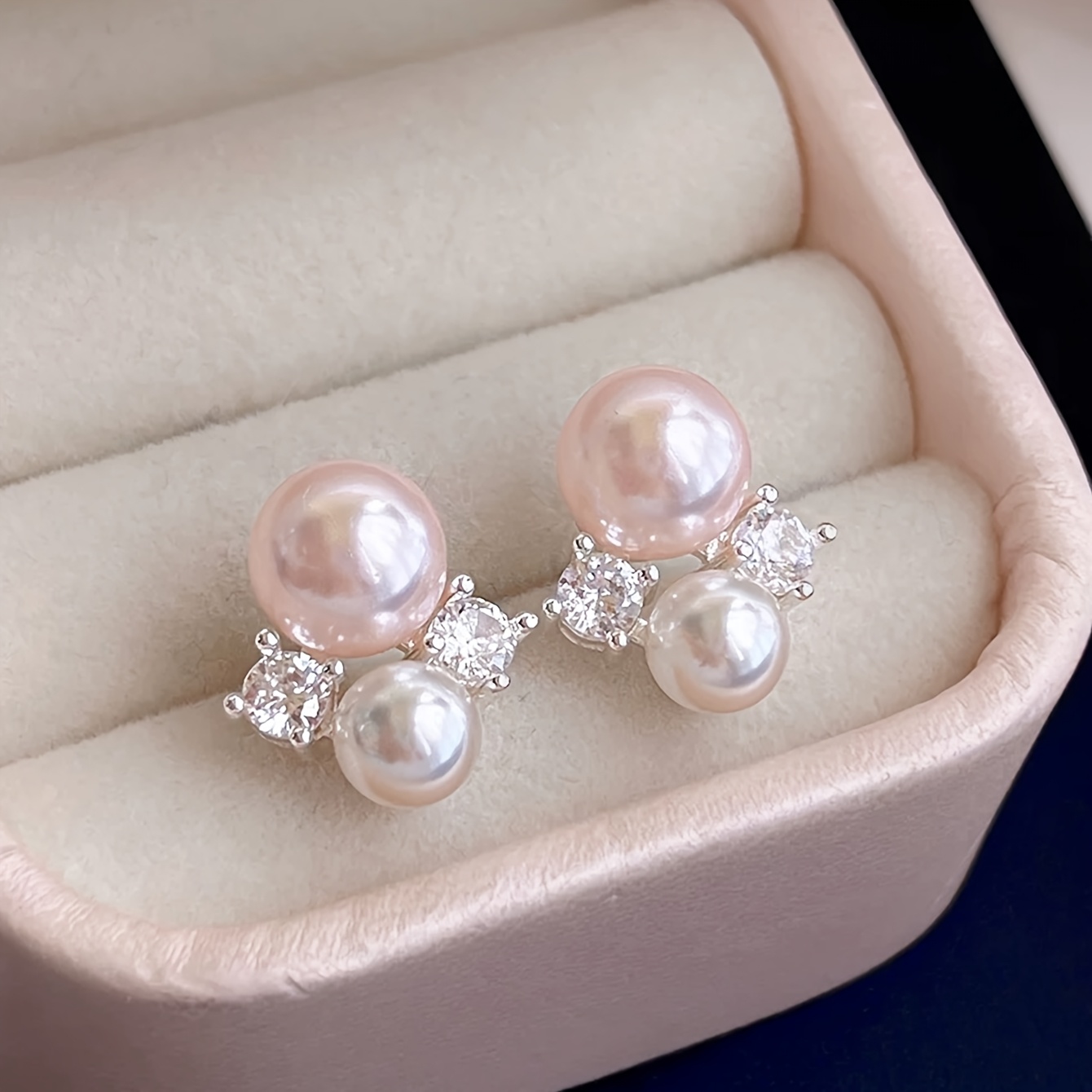 Sweet Pink Faux Pearl Stud Earrings for Women