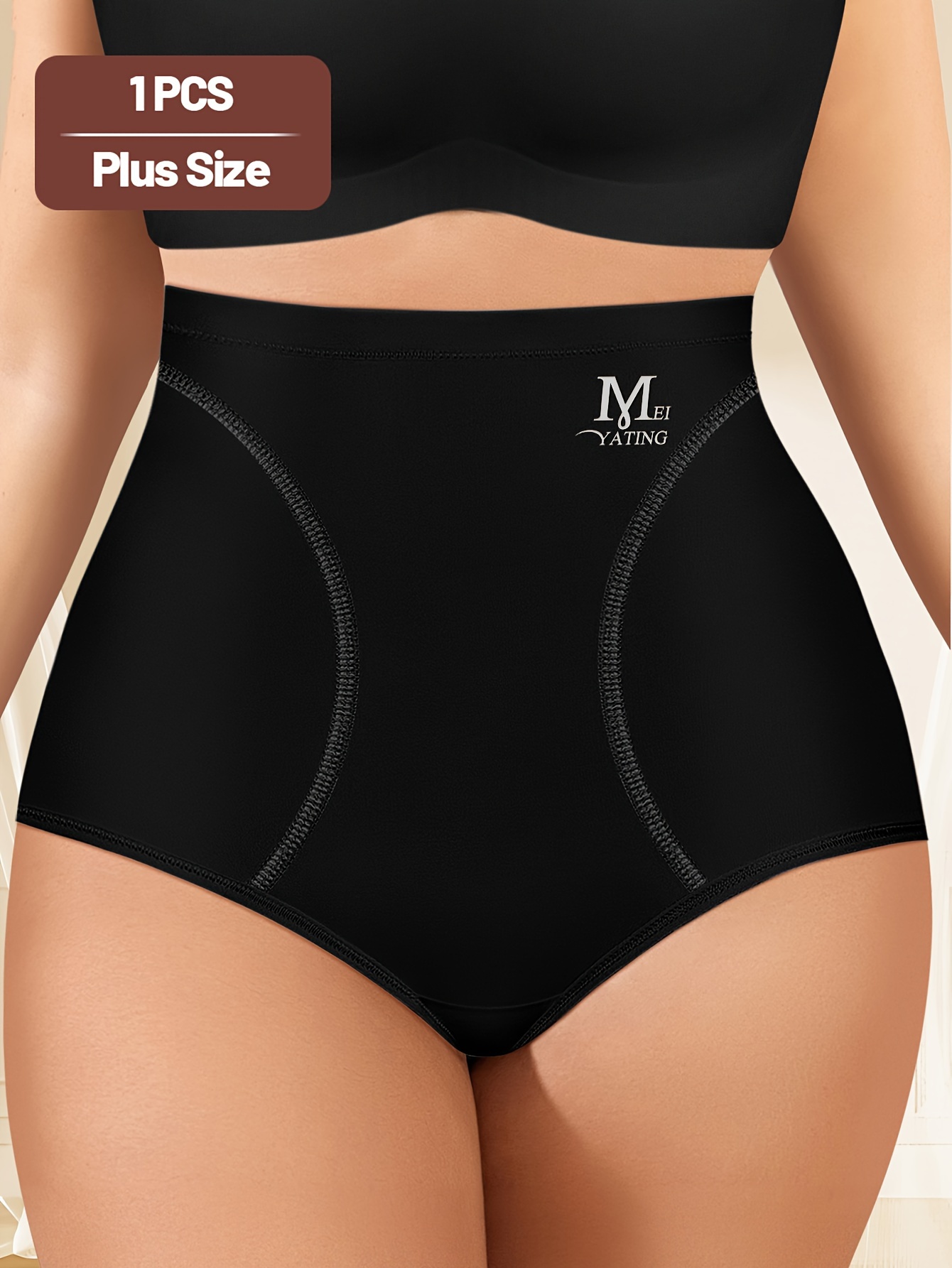 MIOTAN High-Waist Tummy Control Shapewear Panties for Women, Plus Size, Seamless, Comfort Fit, Butt Lifting, Breathable Polyester Blend, Black, Plus Size Panties