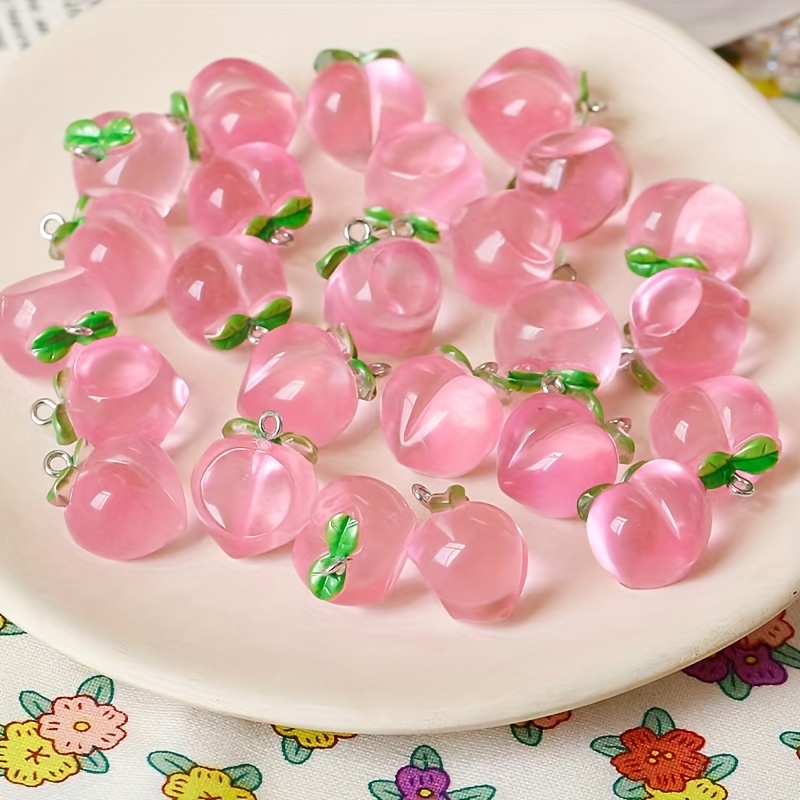 

10pcs 3d Pink Peach Charms Fruit Pendants For Jewelry Making Diy Handmade Bracelet Earrings Key Chain Accessories