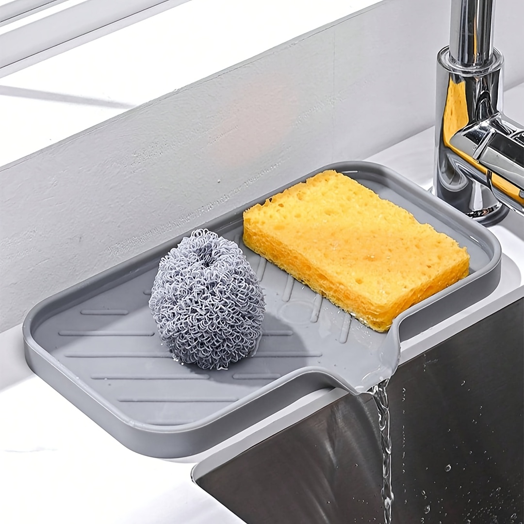 

1pc Silicone Kitchen Sink Caddy With Drainage, Soap Sponge Holder Mat, Countertop Organizer For Brushes, Sponges, And Soap, Non-retractable Handle, Silicone Material, Home Kitchen Bathroom Accessory