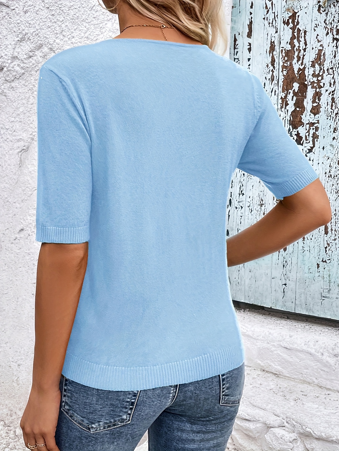 Women'S Elegant V-Neck Blouse - Short Sleeve Solid Color Top for Casual or Chic Outfits, Machine Washable Polyester, Perfect for Spring & Fall, Spring Fashion | Elegant Style | Workout Fabric