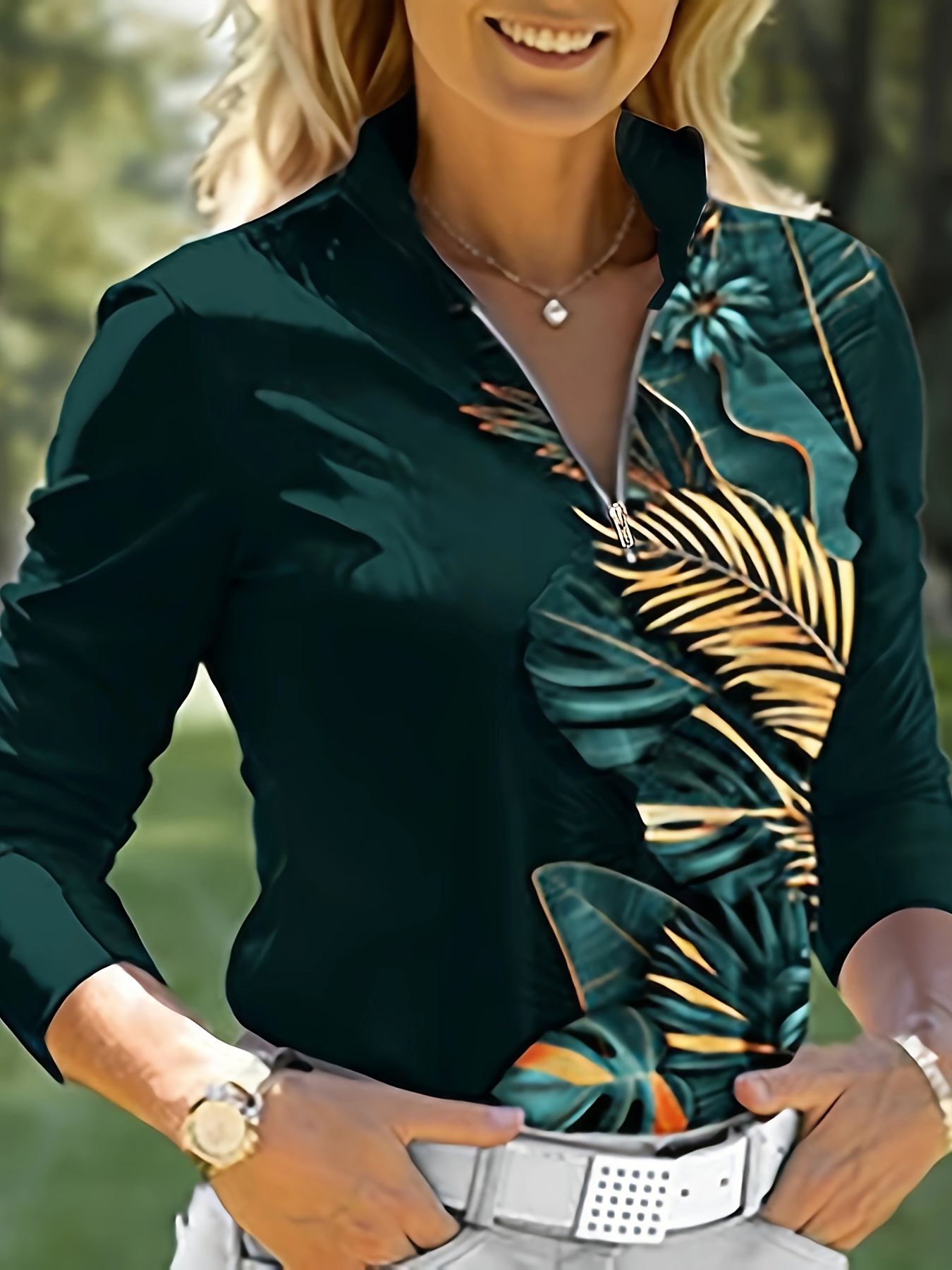 Leaf Print Fashion Casual Shirt Golf Tennis Long Sleeve - Temu Canada