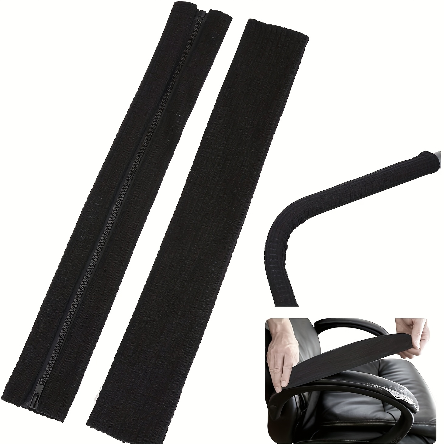 Image of 2pcs/set Office Chair Armrest Covers, Zipper Chair Slipcover, Office Removable Armrest Covering, Stretch Chair Armrest Covers, Office Seat Hand Rest Protector, Arm Covers Protectors For Office