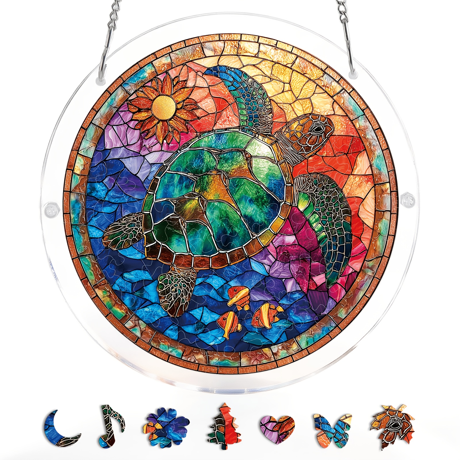 item picture 2d flat ocean turtle acrylic sunlight catcher puzzle 2d flat window hanging home garden decor gift for parents   birthday plastic box protected packaging
