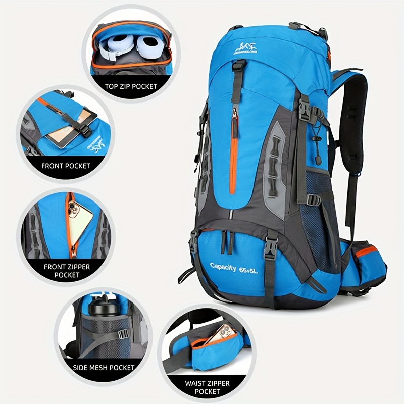 Men's Large Capacity Multi-functional Backpack For Camping Fishing Hiking Outdoors Survival Fans, 18.49gal