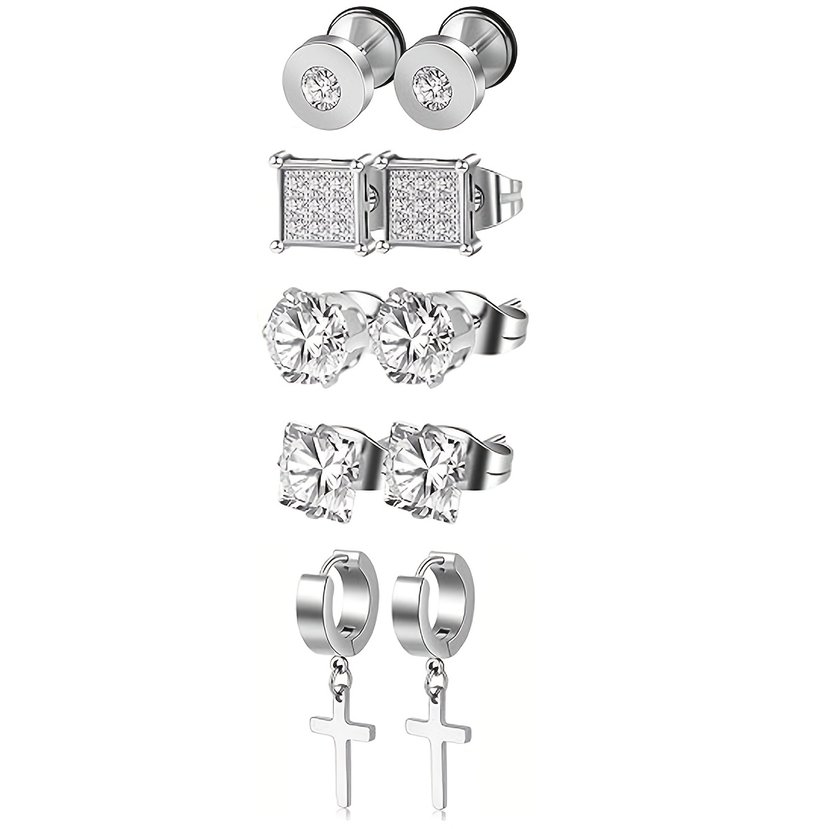 15 Pairs Stainless Steel Earrings Set for Men, Hypoallergenic