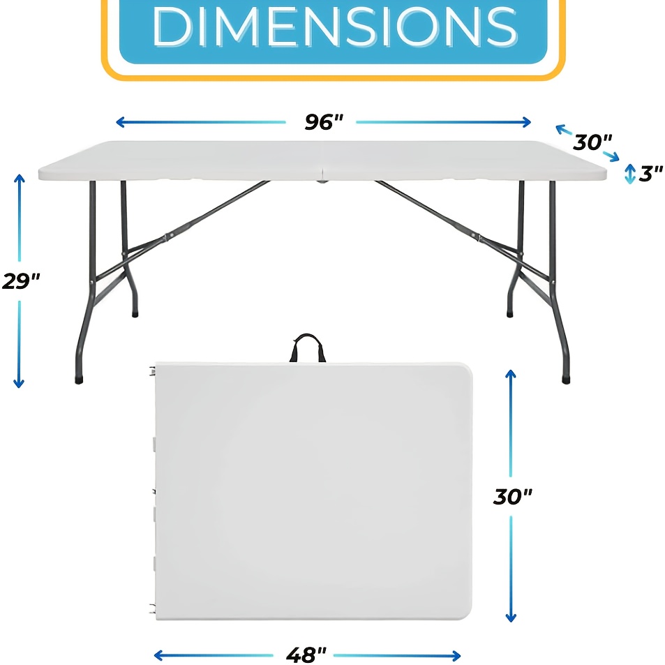 TEMU 4/6/8 Ft Collapsible Table, White Plastic Office Table, Suitable For Indoor & Outdoor Use, Sturdy Portable Design With Handle For Picnics,