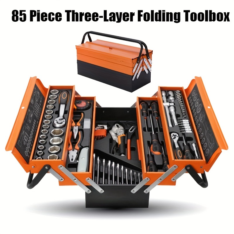 

85 Piece Hand Tool Set, Triple Folding Multifunctional Automotive Repair Kit Portable Metal Toolbox Home Repair Toolbox Socket Wrench Set