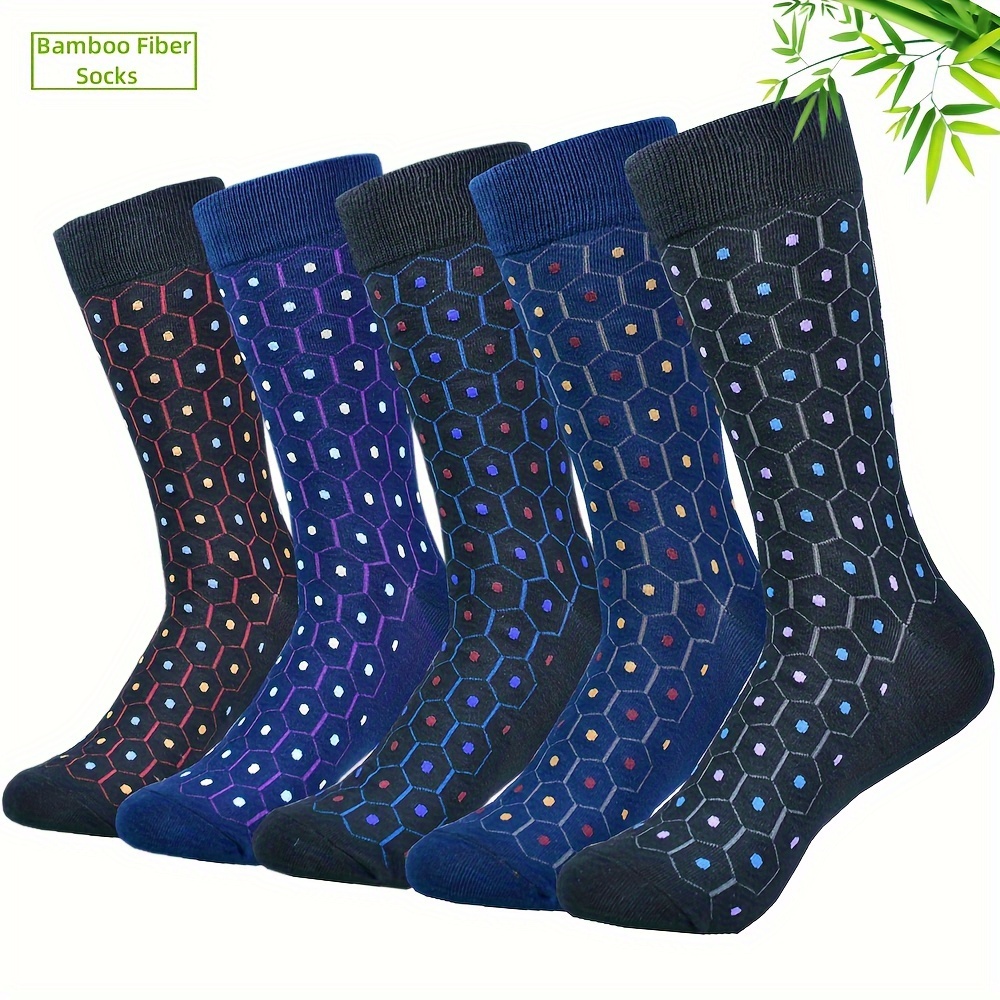 

5 Pairs Of Men's Dress Socks, Men's High-quality Bamboo Fiber Socks, Men's Casual Four-season Socks