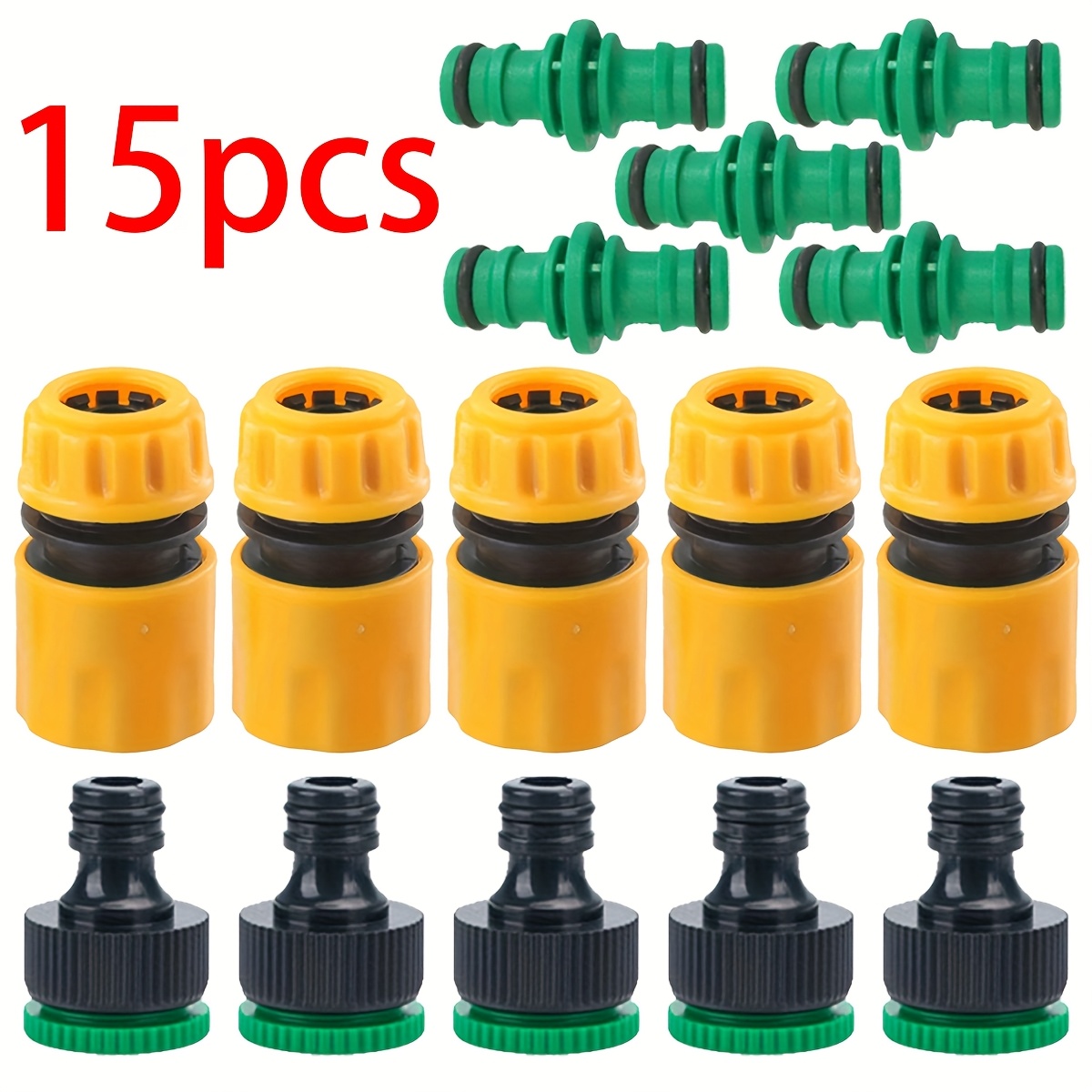 Image of 15 Plastic Quick Connect Garden Irrigation Hose Accessories With Standard Threads - Compatible With 1/2 And 3/4 Faucets, Durable Irrigation System Parts For Efficient Watering, Garden Hose Accessories