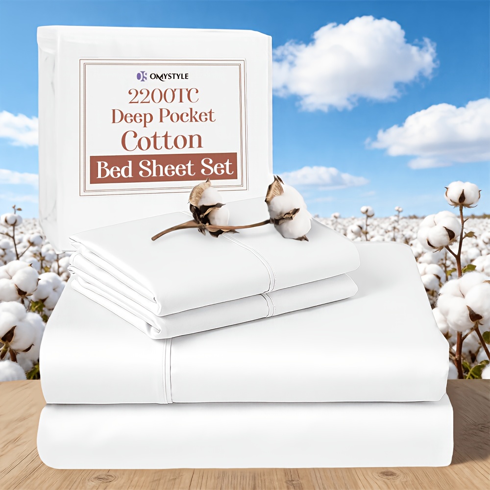 TEMU Winter 2000tc Cotton Sheet Set, Soft & Breathable Luxurious Bedding For Child, Extra Thick With 35cm Deep Pocket, Soft Sateen Weave, 5- Quality