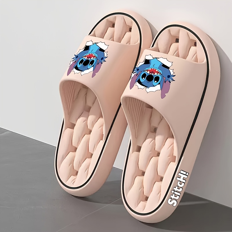 Disney Stitch Women's Soft EVA Slip-On Slippers - Non-Slip Ventilated Shower Design, All-Season Indoor/Outdoor House Shoes with Cute Cartoon Pattern, Black & Pink Options, Hand Washable, Indoor Footwear, Slipon Style, Durable Footwear