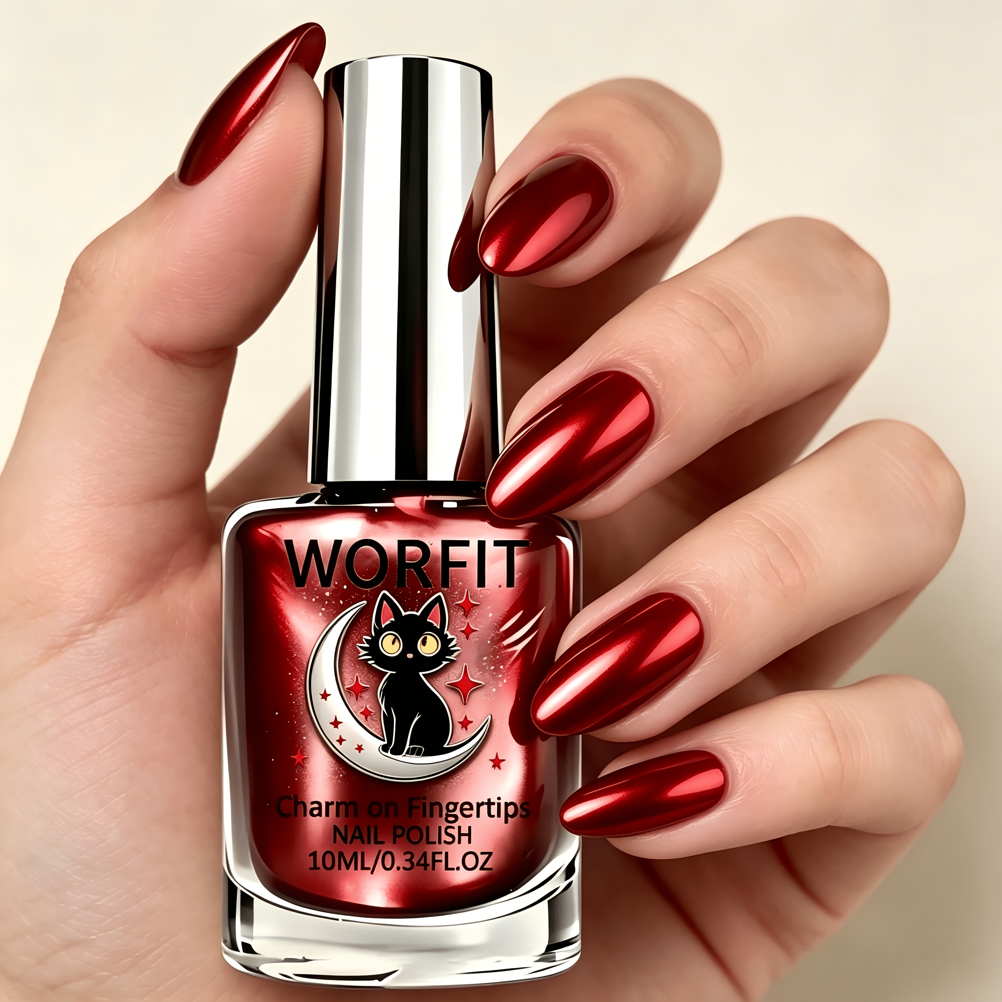 Image of Worfit 10ml Metallic Red Nail Lacquer, Shiny Mirror Chrome Red Nail Polish, Soft Nails, Smooth Coating, Long Lasting Gloss , For Daily Work Dating Wedding Party, Suitable For Fingernails And Toenails