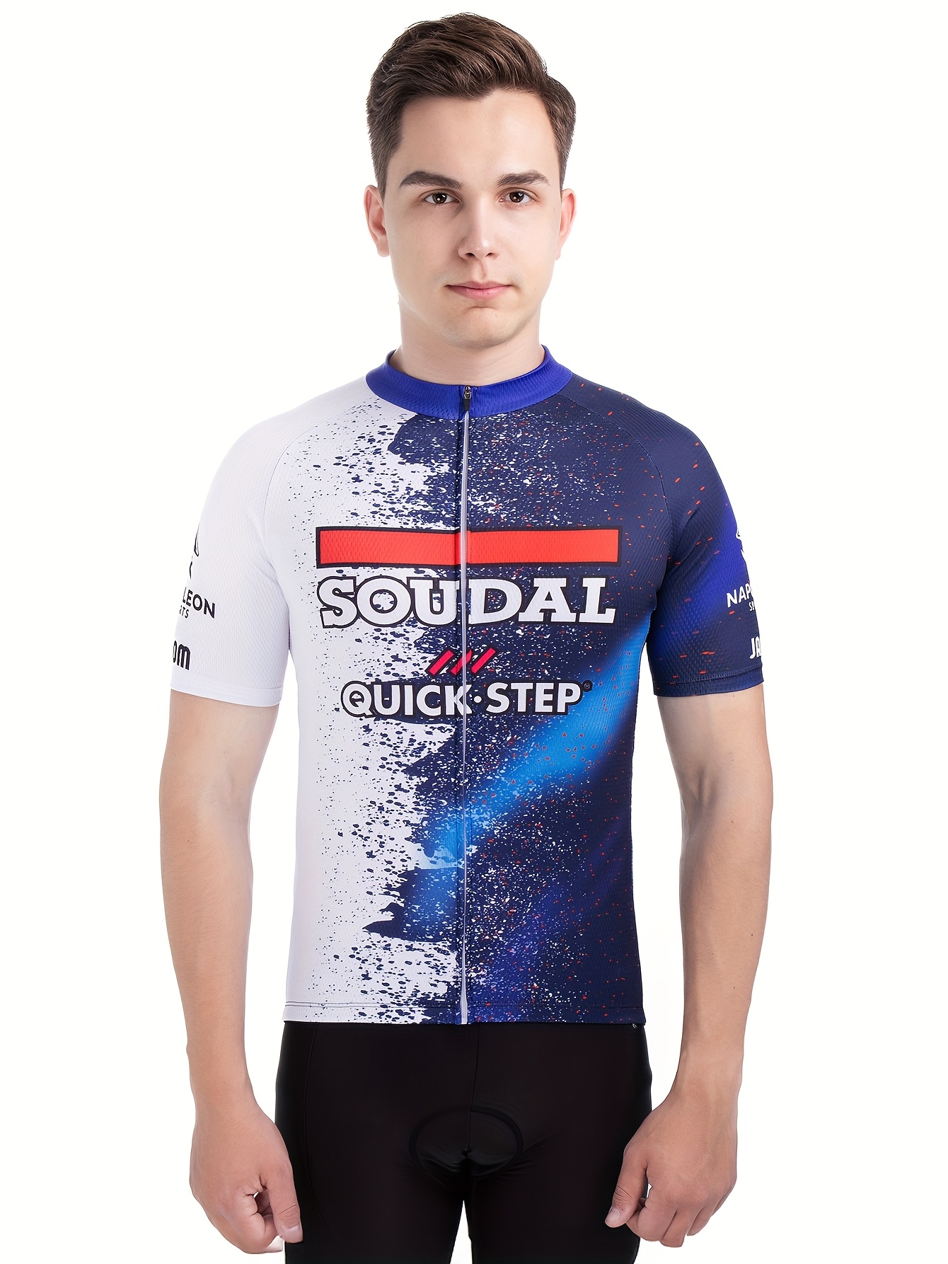       mens breathable cycling jersey moisture wicking lightweight polyester short sleeve mountain bike shirt with geometric blue   for summer riding