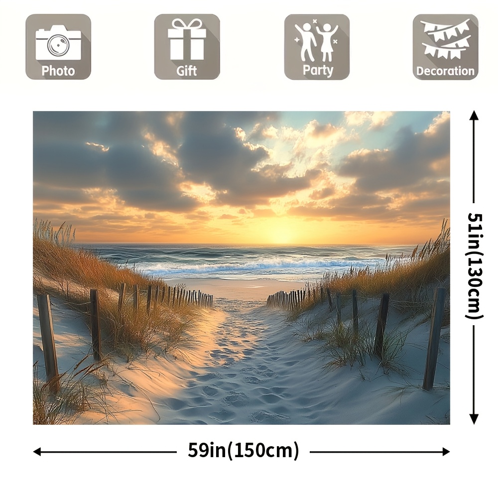 E-shop Sommerstrand- Partyhintergrund - 100% Polyester, Sonnenuntergang Küstenansicht mit Sandweg & Ozeanwellen, Kein Erforderlich, für Zuhause &