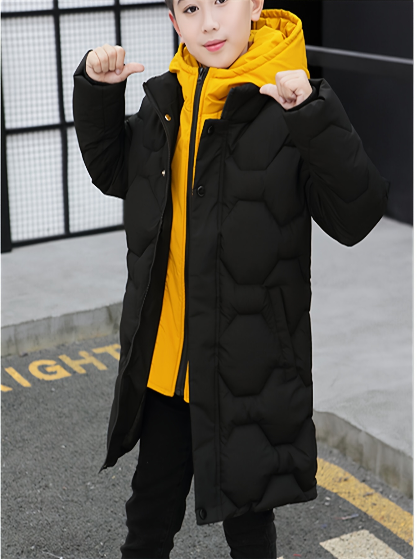 boys' winter hooded parka thickened double zip long coat Temu