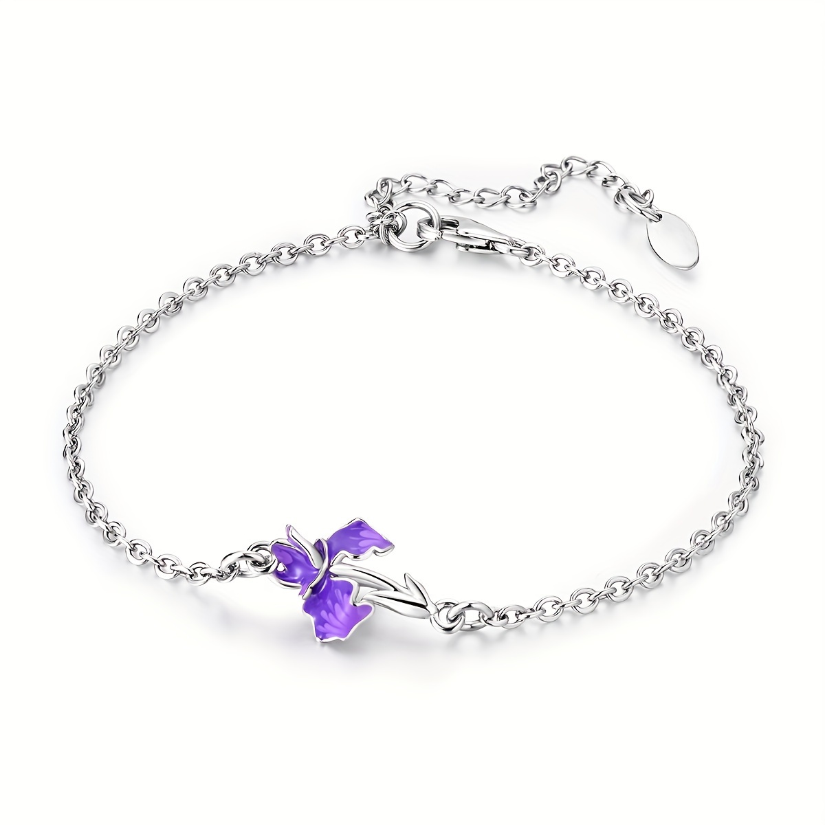 

1 Pc Hypoallergenic Platinum Plated Elegant Purple Enamel Iris Flower Adjustable Size Chain Bracelet Women Fashion Luxury Unisex Jewelry, Perfect For Daily Wear & Gifts