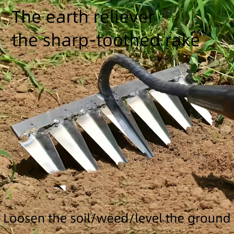 

Versatile 6-tooth Hoe & Weeding Rake - Durable Metal Garden Tool For Root Turning And Lawn Care