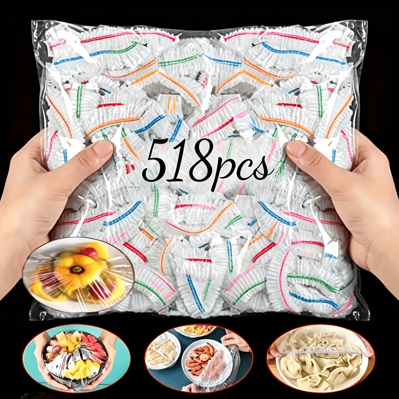 Image of 518pcs Disposable Fresh-keeping Film Covers, A Practical Tool For Preserving Food, Thickened Elastic Food Cover, Food-grade Disposable Fresh-keeping Cover For Kitchen Storage Items And Supplies