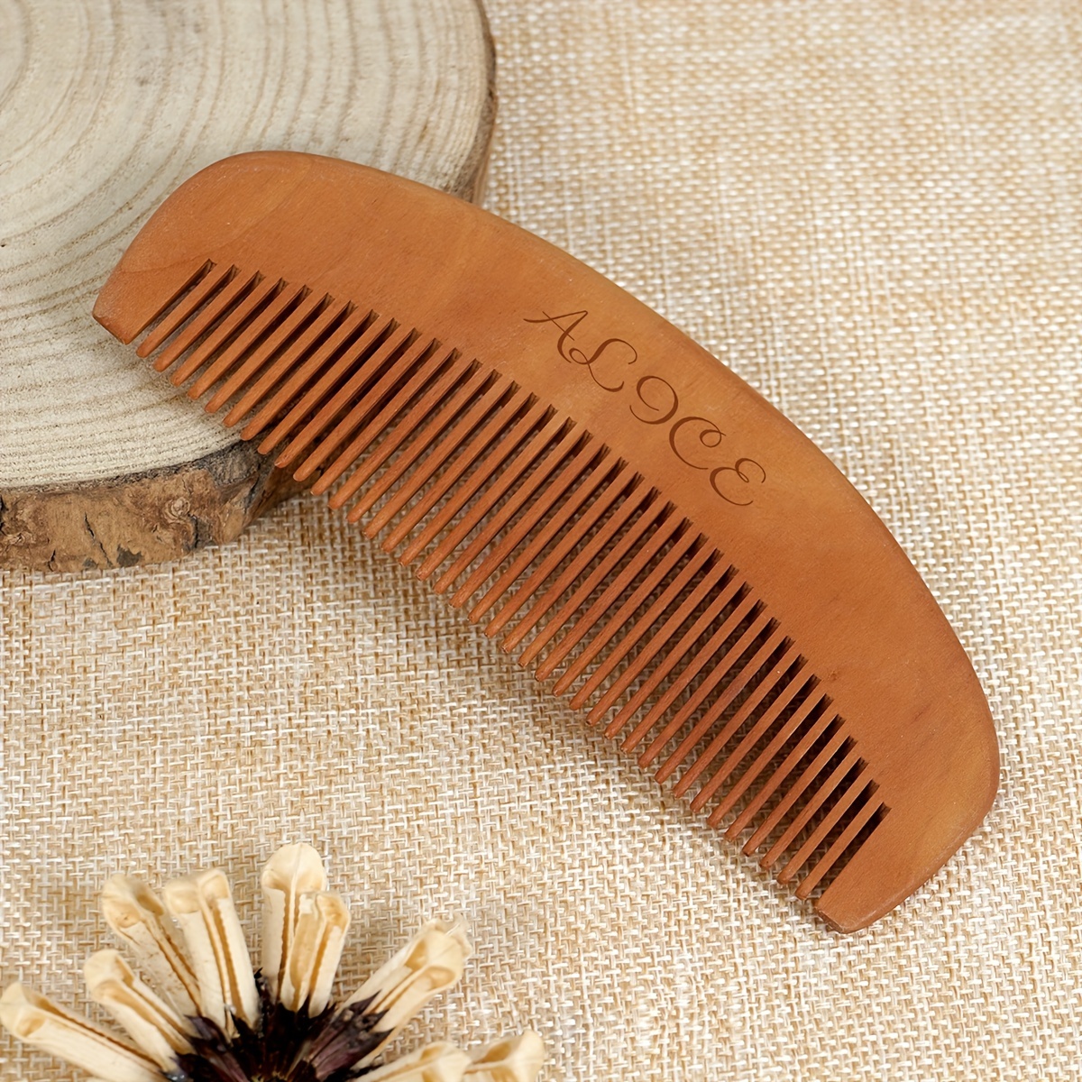 Image of [custom] Custom Name Natural Wood Comb Anti-static Wide Teeth Hair Comb Massage Hair Comb Clean Portable Mother's Day Gift