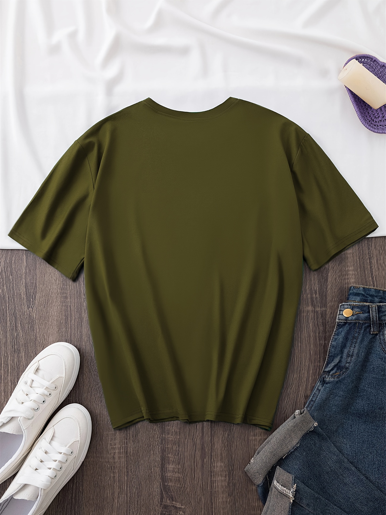 Letter print t-shirt, short sleeve crew neck casual top, Women's clothing