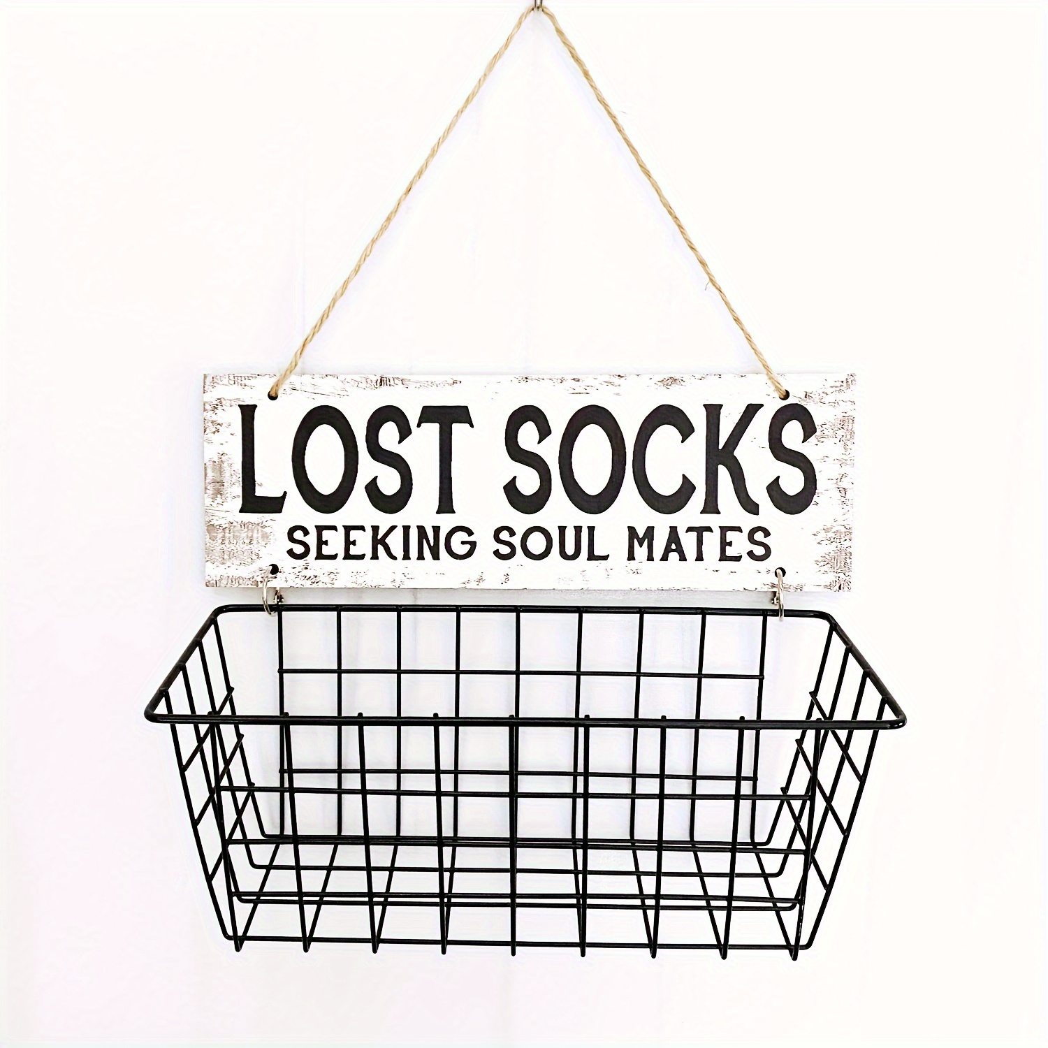 

Wall-mounted Lost Socks Organizer With Sign - Metal Laundry Basket For Easy Sock Finding, Clutter-free Laundry Room