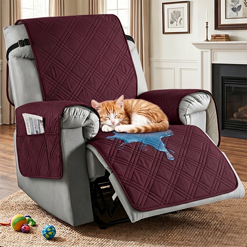 TEMU 1pc Recliner Cover, With A Slip-resistant Pocket For Leisure Chair, Pet Furniture Protector, Elastic Quilted Sofa Recliner Cover,