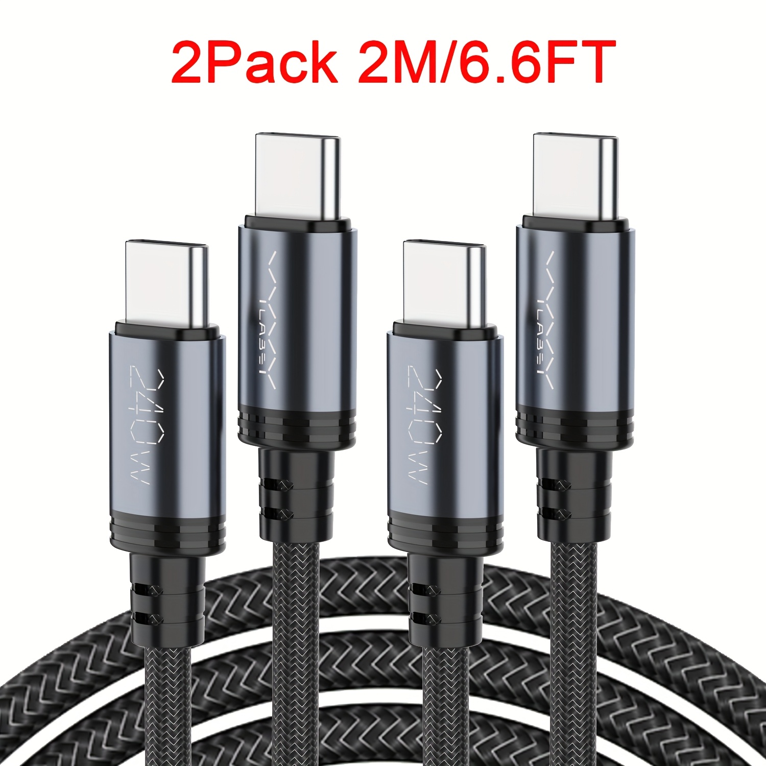 TEMU 2-pack 240w Usb C Fast Charging Cable, Type C Fast Charging Cable, (10ft/6.6ft/3.3ft) Usb C To Usb C Cable Super Fast Type C Charger, 480mbps