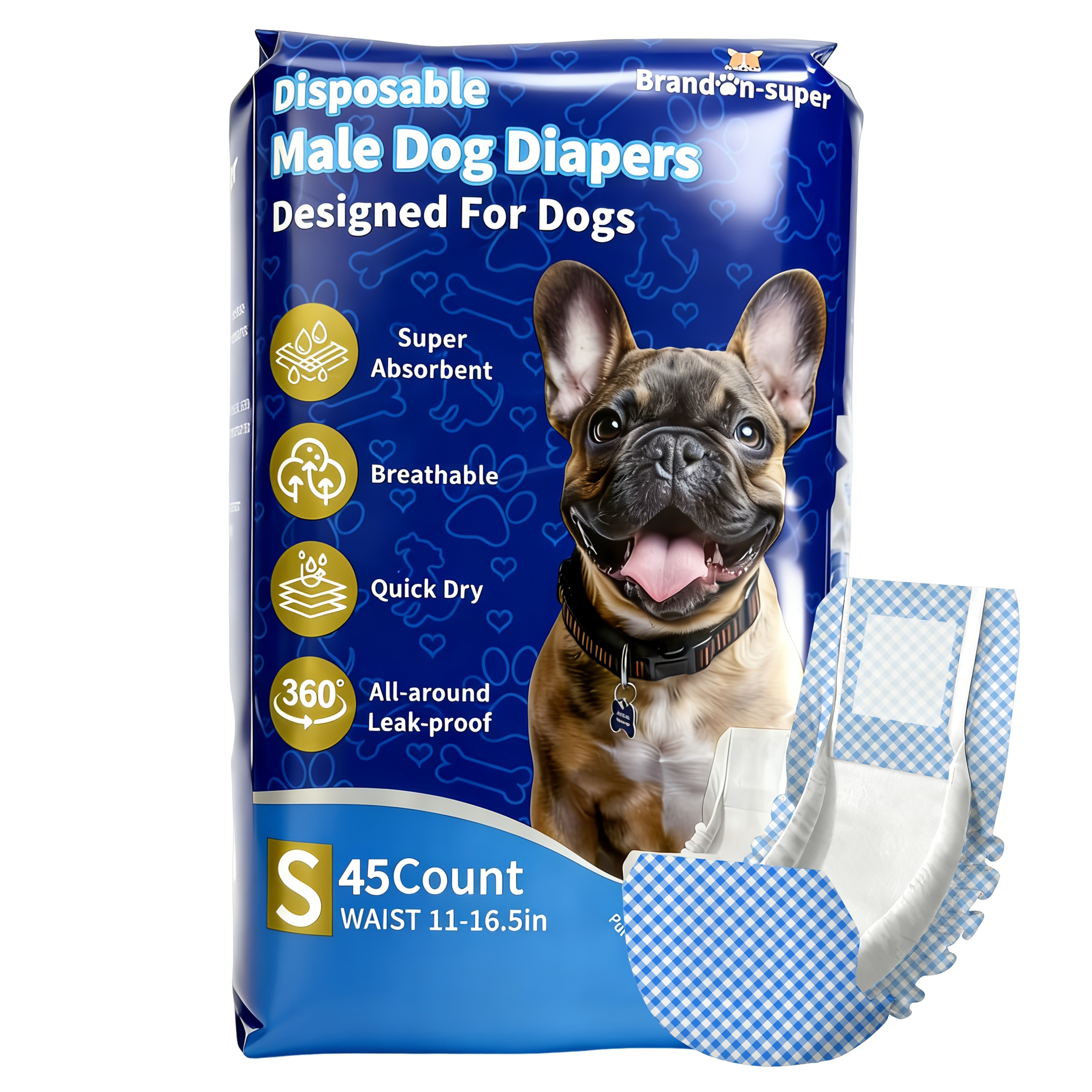 TEMU Male Dog Diapers 45pcs,disposable Male Dog Diapers,ultra-absorbent Woven Pet Diapers For Puppies, Elderly Dogs, Surgery Recovery,dog's Menstrual