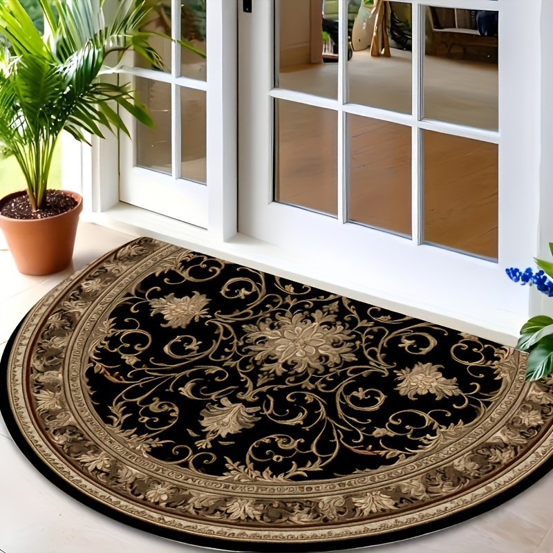 TEMU 1pc Bohemian Floral Rug Suitable For /outdoor Use - Semi-circular Floor Carpet With , Machine Washable Soft Mat Suitable For Doorway,, Garden