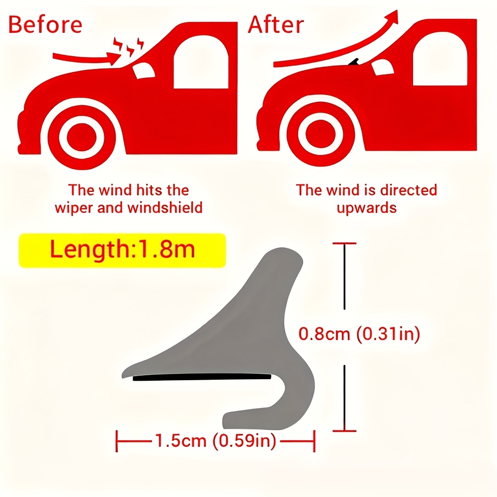TEMU /70.87in Engine Hood Rubber Guide Strip For Wind Noise Reduction Durable Spoiler Trim