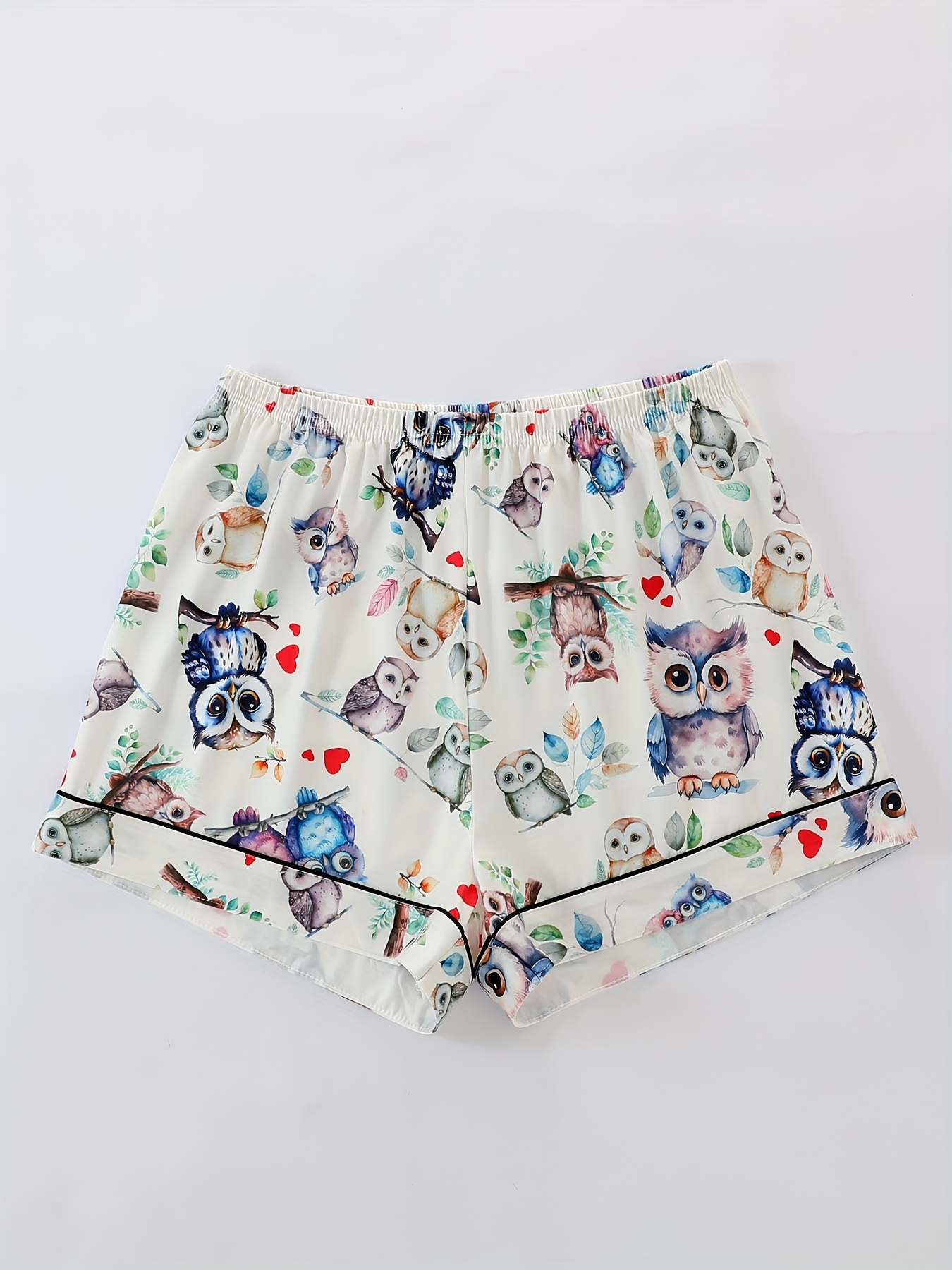 two piece pajama set with collared short sleeve open front shirt and loose elastic shorts   print pattern   wearable casual   womens sleepwear and loungewear outfit polyester fabric Product details 7