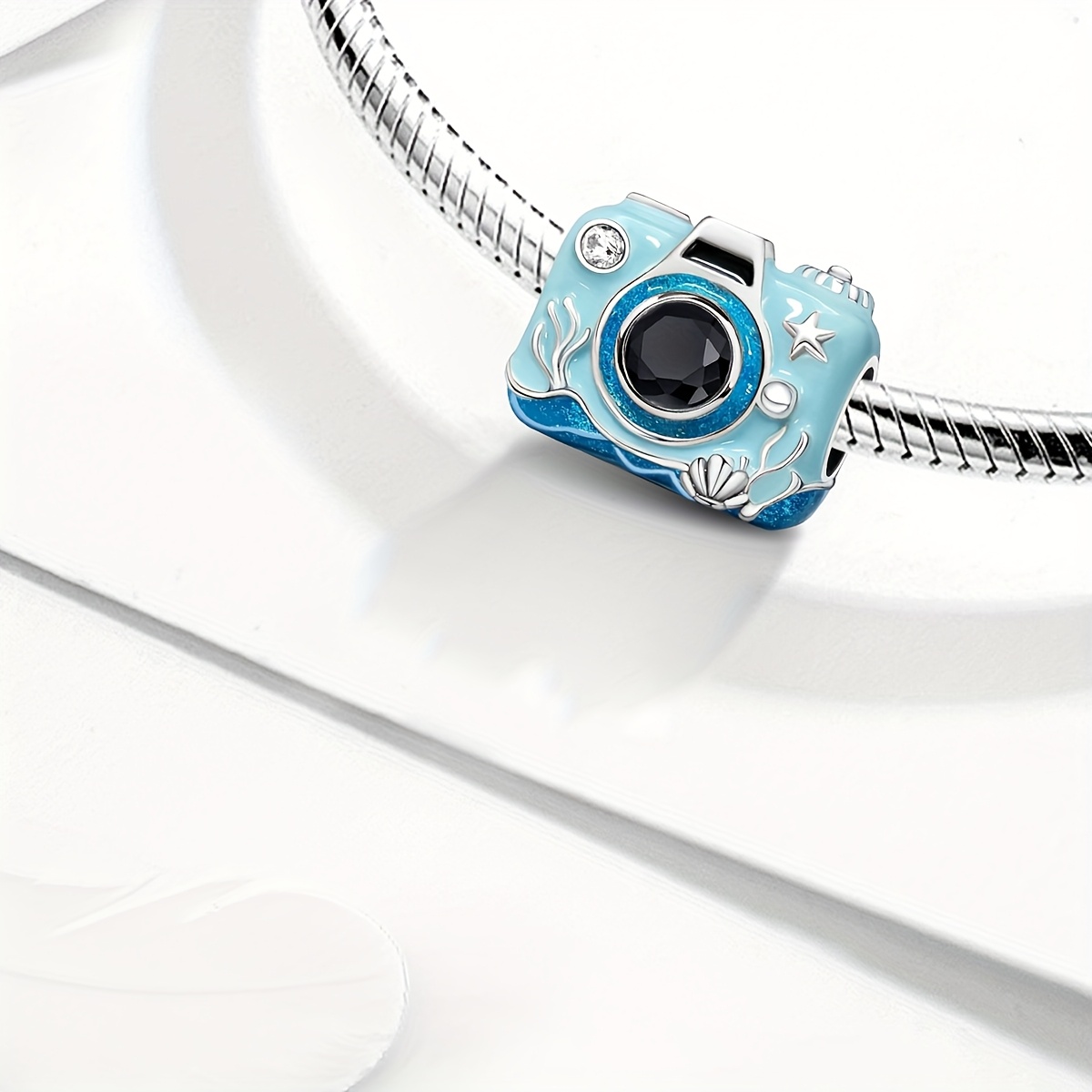 Women's 925 Silvery Plated Ocean Camera DIY Beaded Pendant
