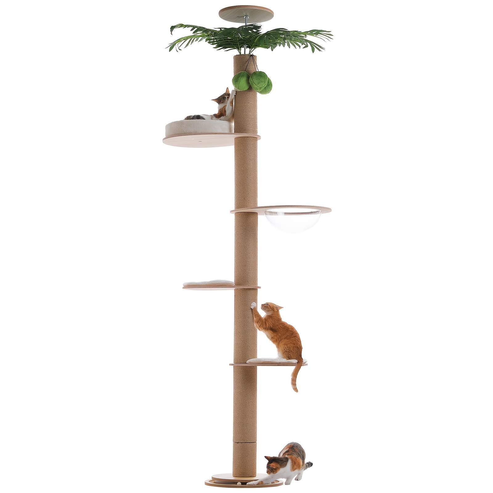 Road 245-305 Cm Floor-to-ceiling Cat Tree, Height-adjustable 5-level Cat Tower With Sisal Scratching Post, Acrylic Bowl Perch, Bed And Hanging Toys