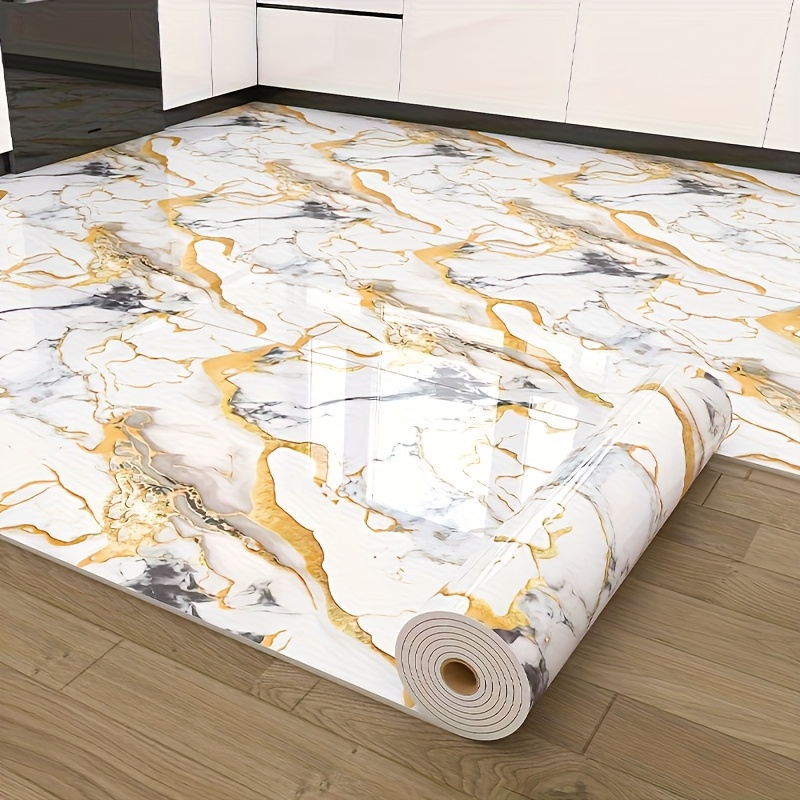 TEMU 1 Roll Extra Thick Marble Floor And Wall Stickers - 3.0m X 59.99cm Peel And Stick Removable Vinyl Tiles For Bathroom, Kitchen, Living Room &
