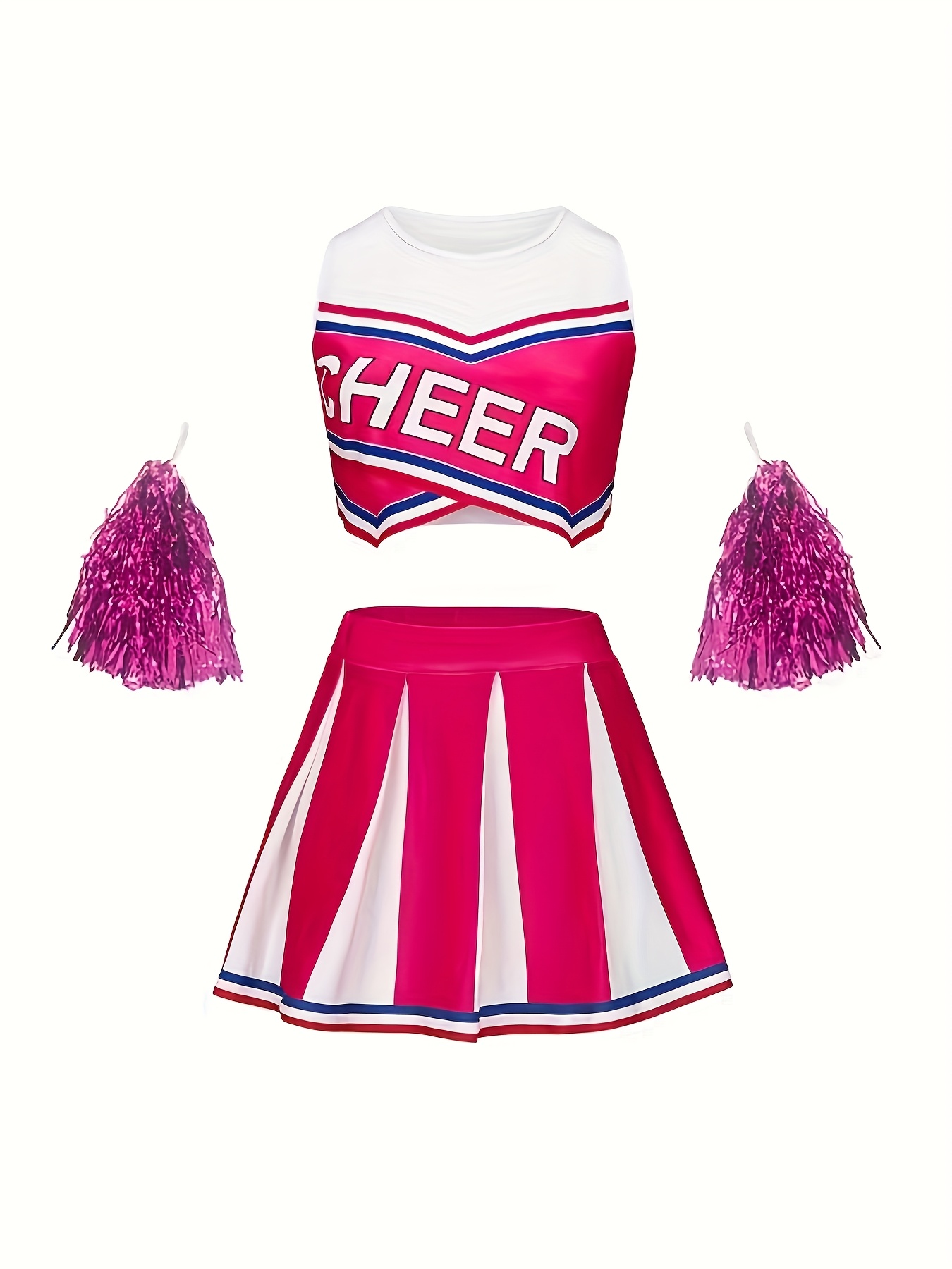 Cheerleader Kostüm Damen – Komplett Set Mit Pompons & Socken, Rot, Für Party & Karneval