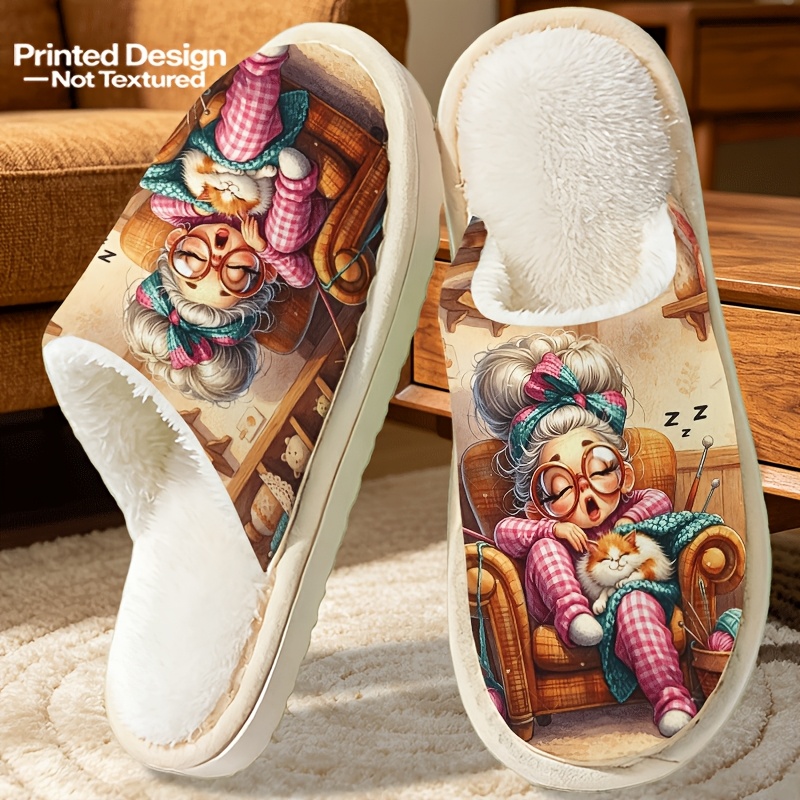 TEMU Pantuflas de casa para mujer con diseño estampado sin , novedad de otoño-invierno 2026, con estampado único, calzado casual de interior. Regalo