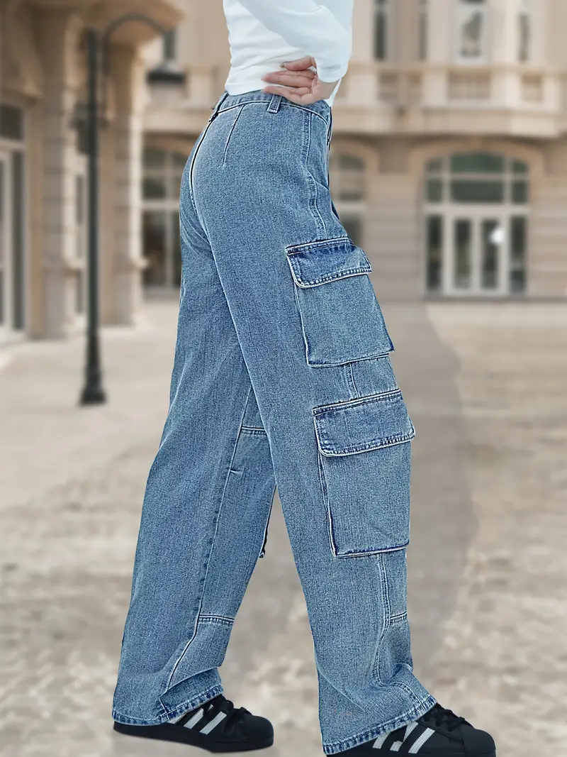 women's casual cargo jeans multiple utility pockets Temu Australia