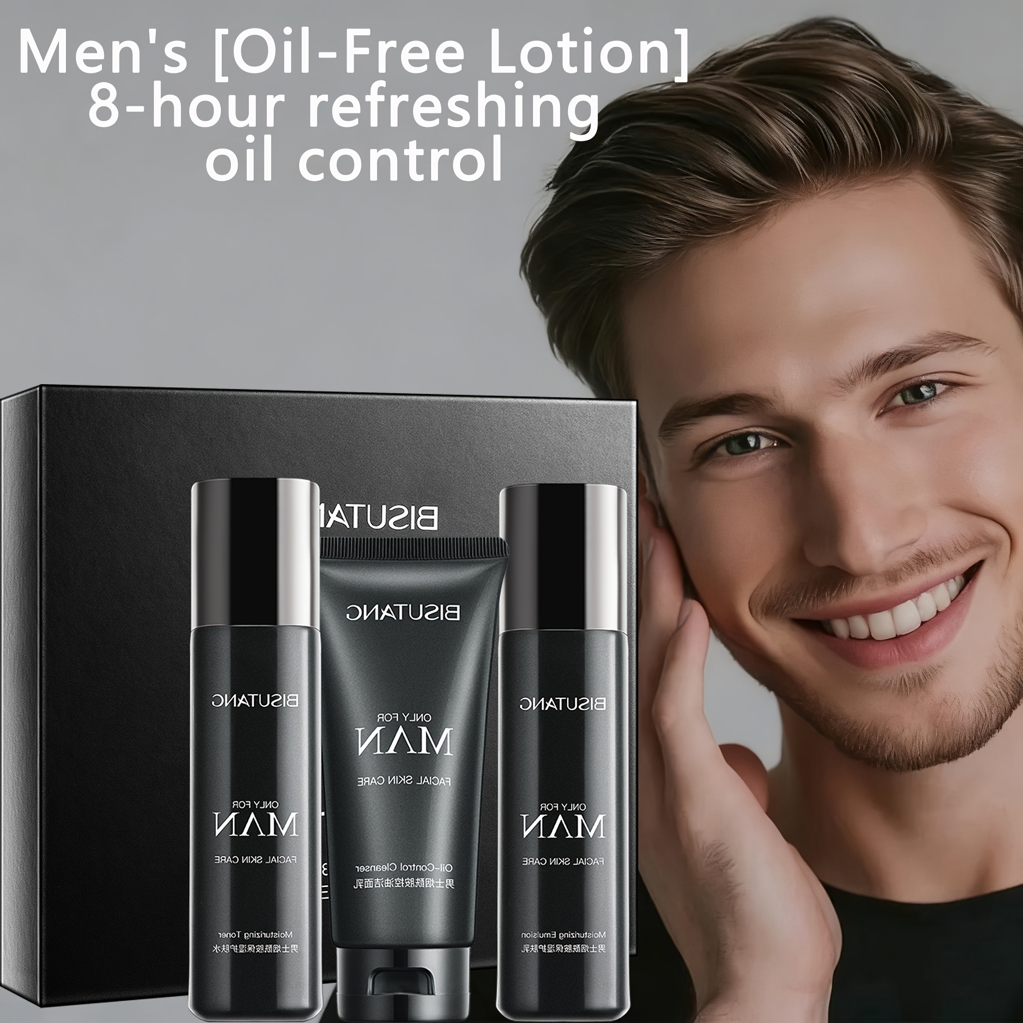 BISUTANG Ensemble de soins pour hommes 3 pièces avec Niacinamide comprenant un nettoyant visage, un tonique et un hydratant pour le soin de jour et de nuit. Il nettoie, hydrate et nourrit, convient à tous les types de peau, contient du collagène, et est une boîte cadeau de soins pour la peau qui hydrate