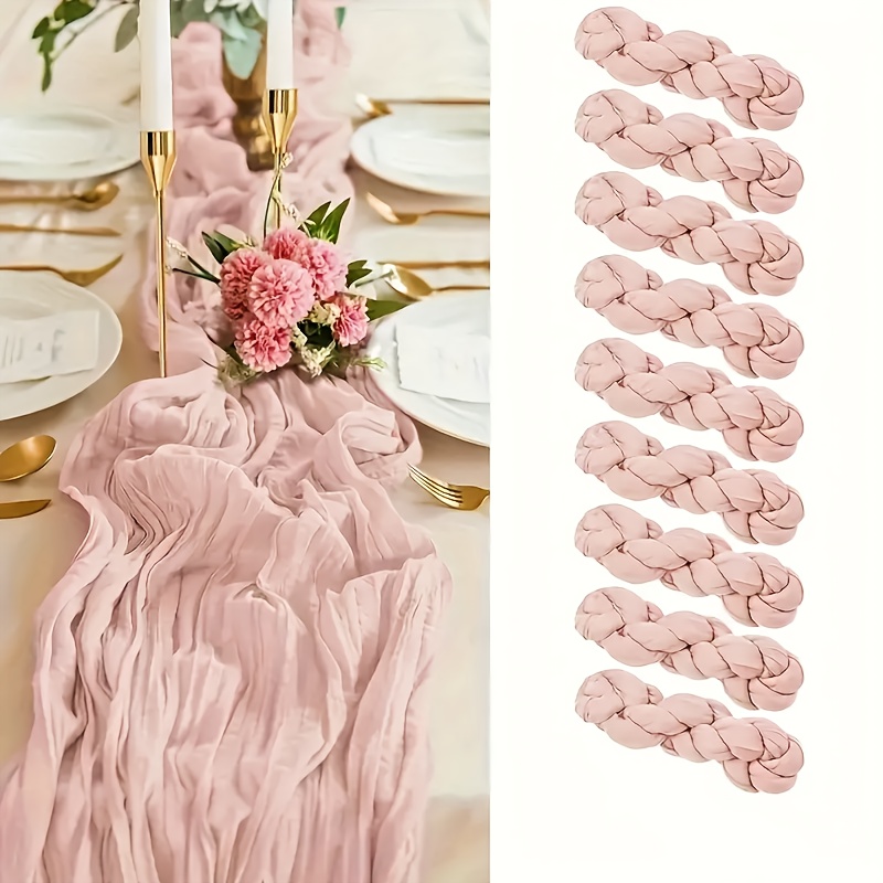 Image of 9 Pack Dusty Pink Table Runner Boho Cheesecloth Table Runner Semi Sheer Gauze Fabric Table Runner For Wedding Birthday Baby Shower Party Boho Table Decoration
