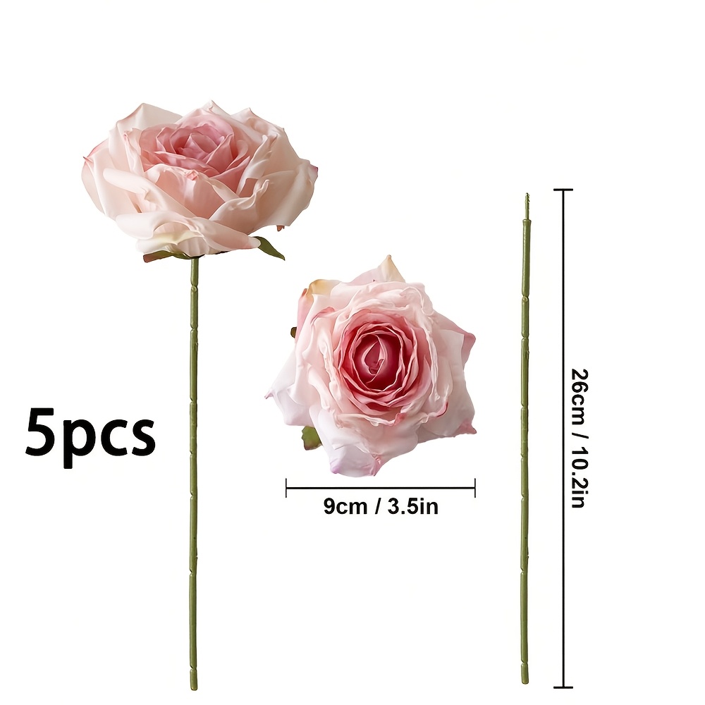 TEMU 5pcs Rose Artificial Flowers Realistic Faux Burnt Roses Fake Flowers Bouquets Arrangements Decor For Wedding Spring Mother's Table Decorations,