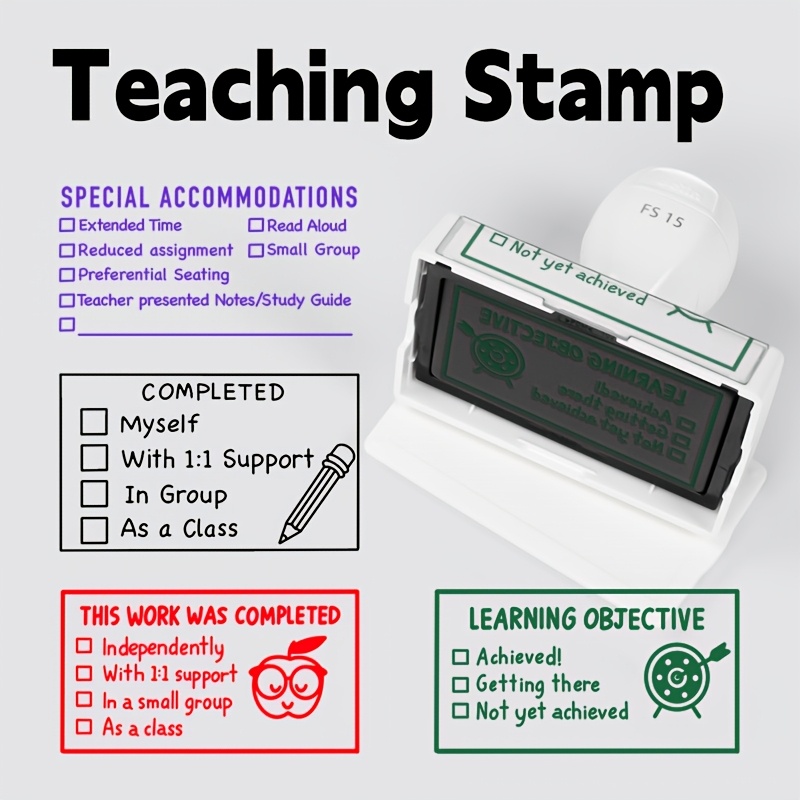 

1pc Teacher & Parent Classroom Stamp - Automatic Ink Dispenser With Design For Grading & , Rectangular Abs Plastic, English Text, Teacher Stamp|rectangular Stamp| Plastic Stamp, Teacher Stamps