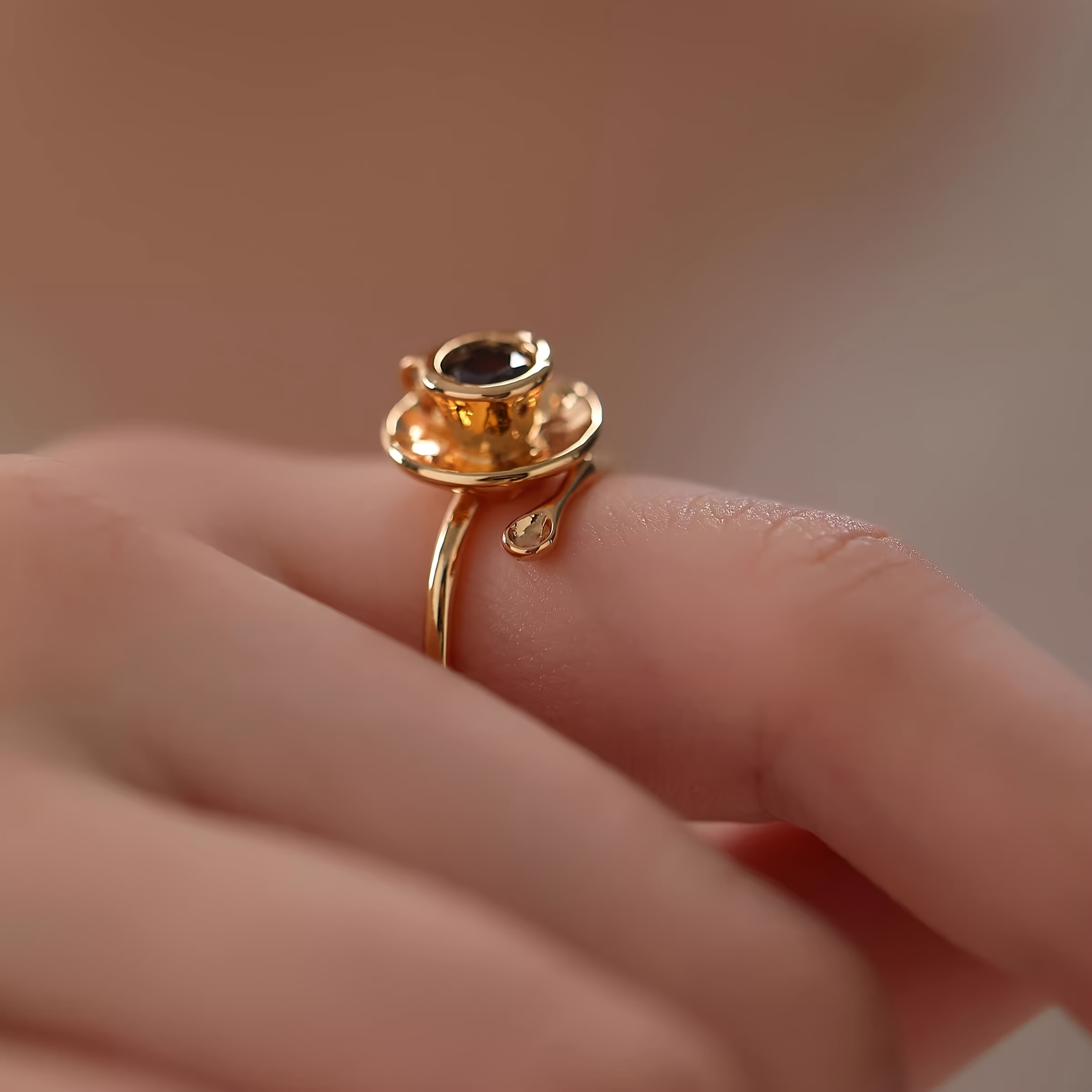 TEMU 1pc; Copper; Adjustable Opening Size, [] Luxury Retro Coffee Cup Ring Women's Niche Opening Ring, Valentine's Day Gift, Birthday Gift, [total