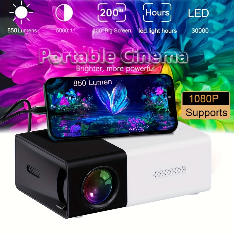Mini Projecteur de Poche HD Intelligent LED, Portable, Cadeau pour Enfants,  avec écran Identique pour Tablette Smartphone, avec Interfaces USB et