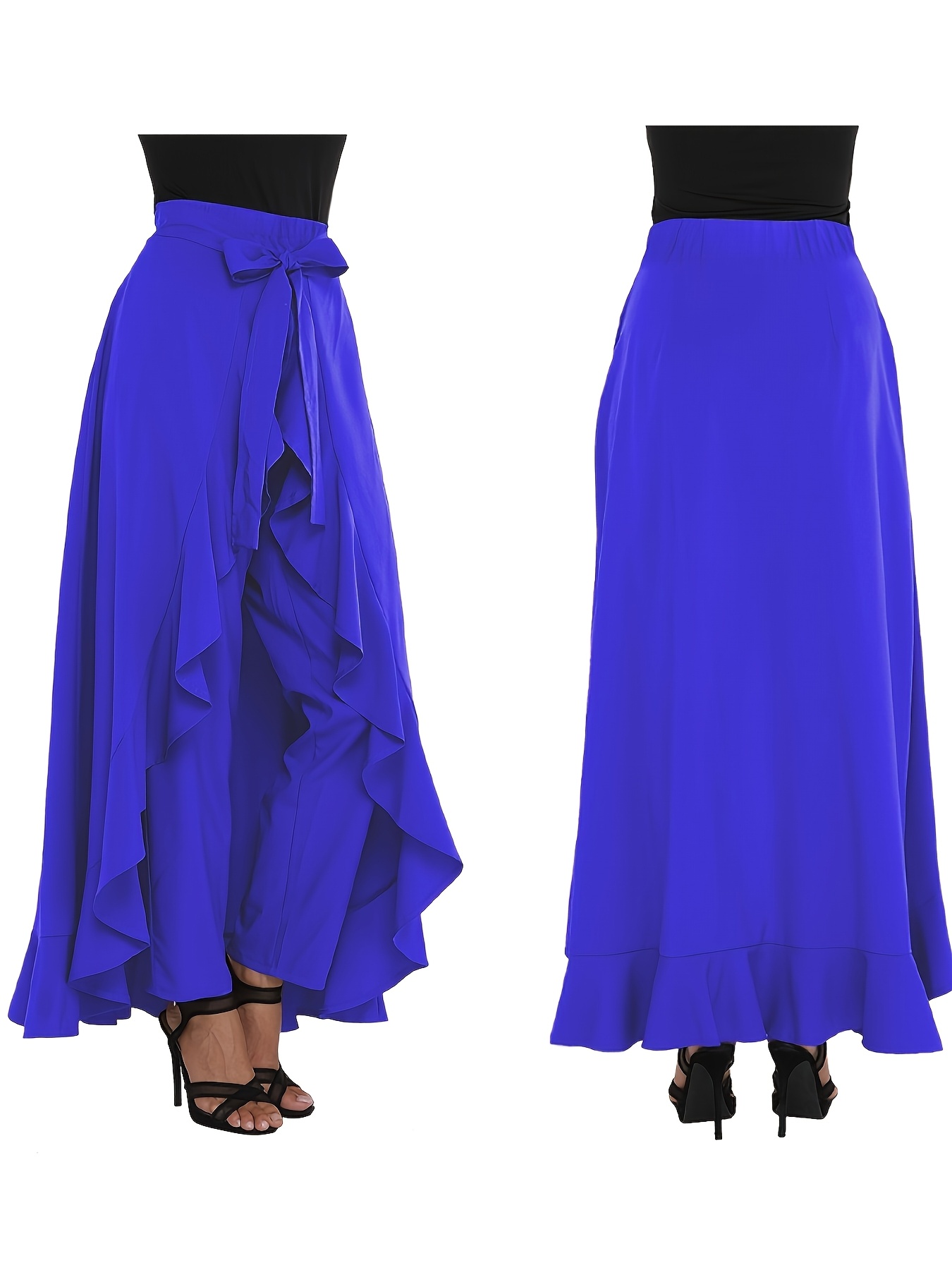 é frill skirt pants Women Rock and Frill Pants High Waist Solid Color Sheer Mesh