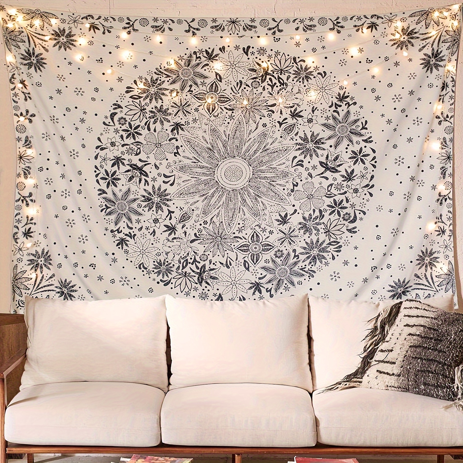 

Bohemian Floral Mandala Tapestry – Polyester Knit Fabric Wall Hanging For Bedroom, Living Room, Indoor Decor With Free Installation Kit