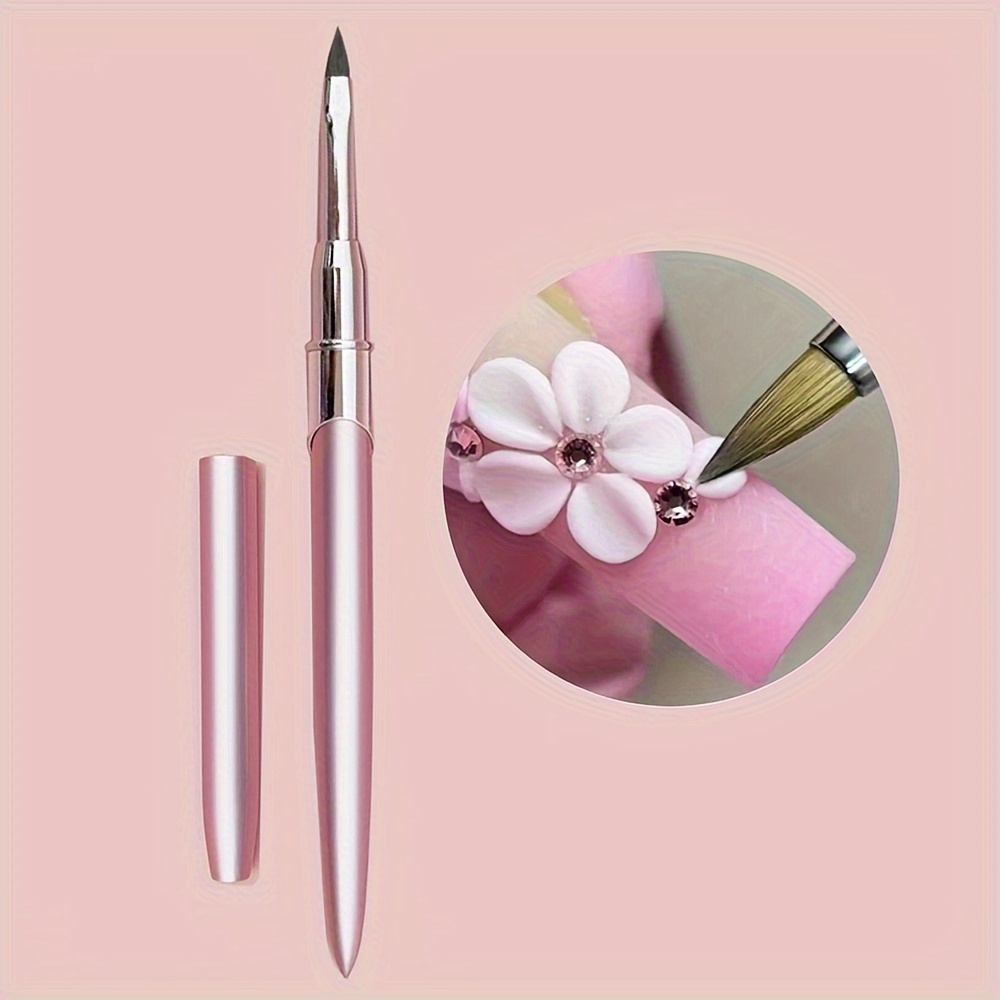 

1pc 3d Nail Art Brush, Pink Metal, Uv Gel Carving , Flower Painting, Non-slip Handle, Manicure Nails Tools Accessories, Fragrance-free